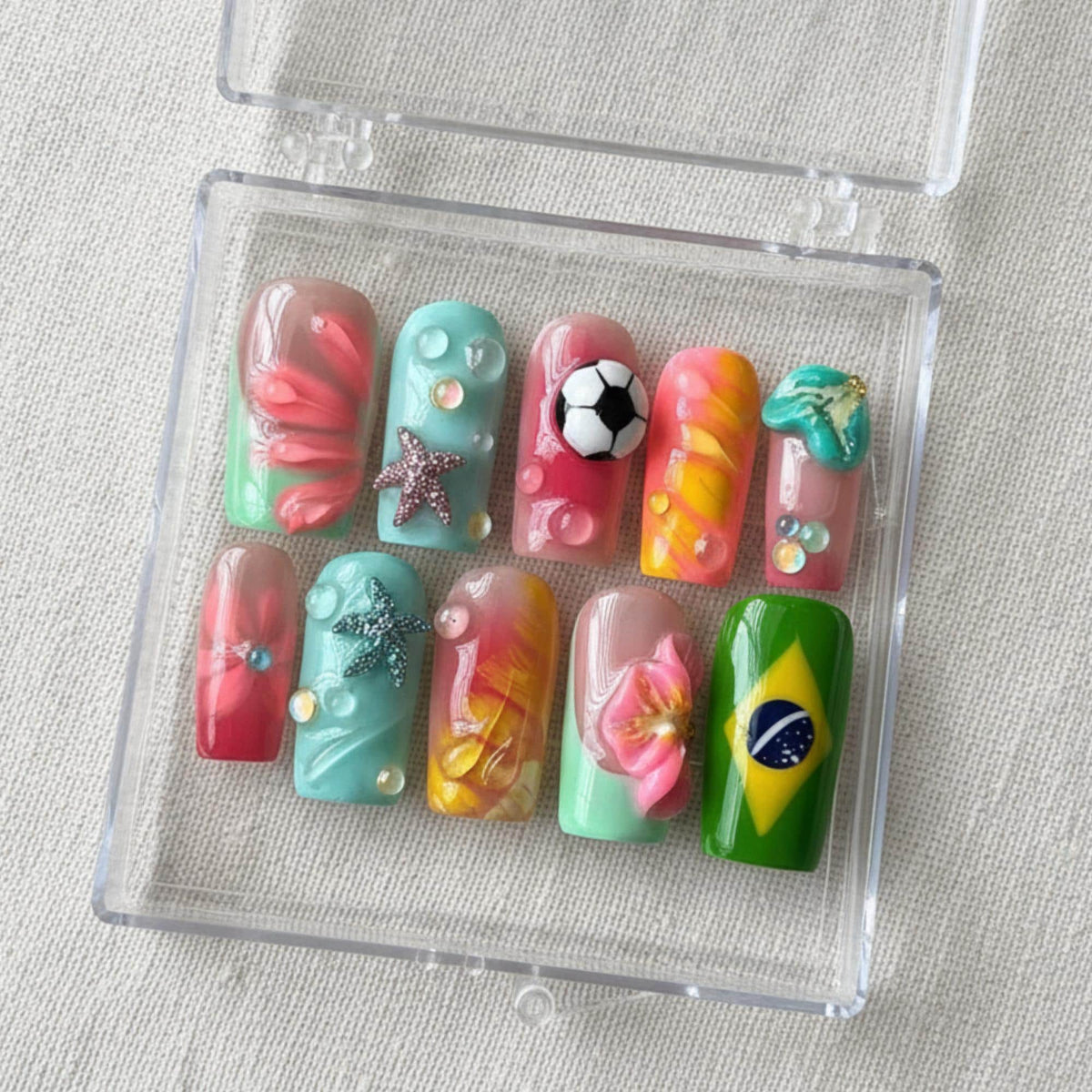 Brazil Summer Press On Nails: Beach Vacation Summer Nail Set