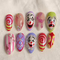 Kawaii Clown Press On Nails | Creepy Cute Circus Nails | Handmade Harlequin Nail Art
