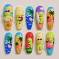 3D Character Summer Press On Nails, Beach Kawaii Nail Set, Custom Japanese Nail Art