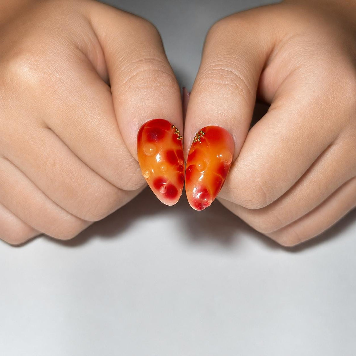 Tropical Press On Nails Almond • Summer Vacation Gift • Orange Pink 3D Hibiscus Flower Sunset Handmade Fake Nails Beach Set JB427LG