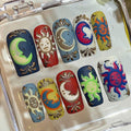 Celestial Sun & Moon Press On Nails: Hand-Painted Cosmic Boho Nail Art