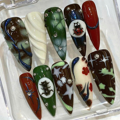 Gothic Ladybug Press On Nails: Dark Forest Bug Nail Art