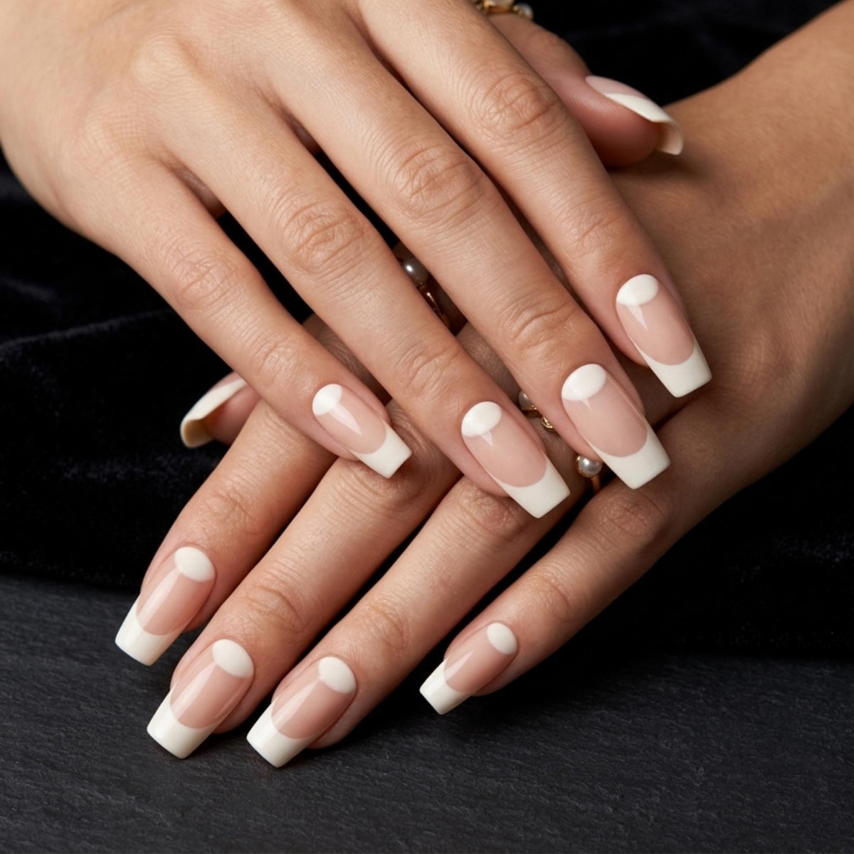 Milky White French Tip Press On Nails, Classic Nude Nail Art, Minimalist Nails