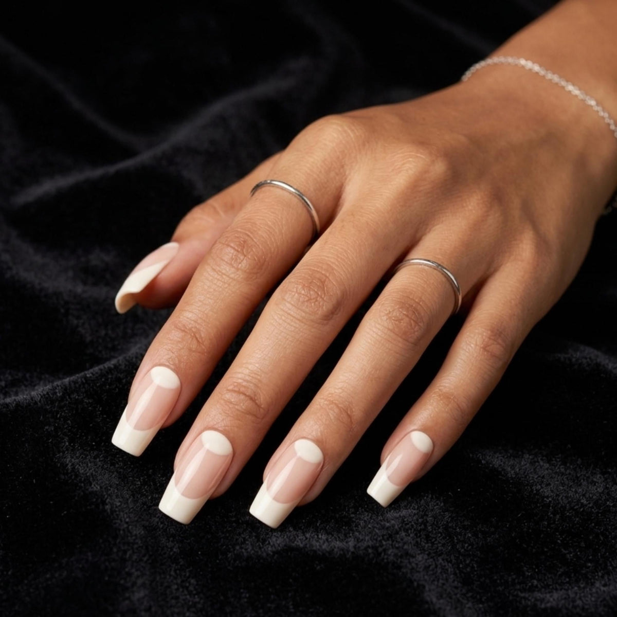 Milky White French Tip Press On Nails, Classic Nude Nail Art, Minimalist Nails