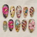 Tropical Hibiscus Press On Nails, 3D Beach Vacation Nails