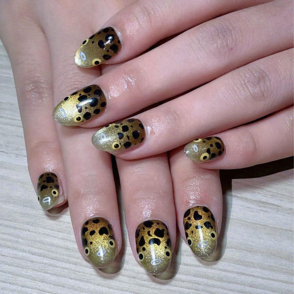 Pufferfish Press On Nails | Cute Ocean Nail Set | Gold Cat Eye Sea Life Nails | Japanese Kawaii Handmade Gel Press On Nails | JC449UC