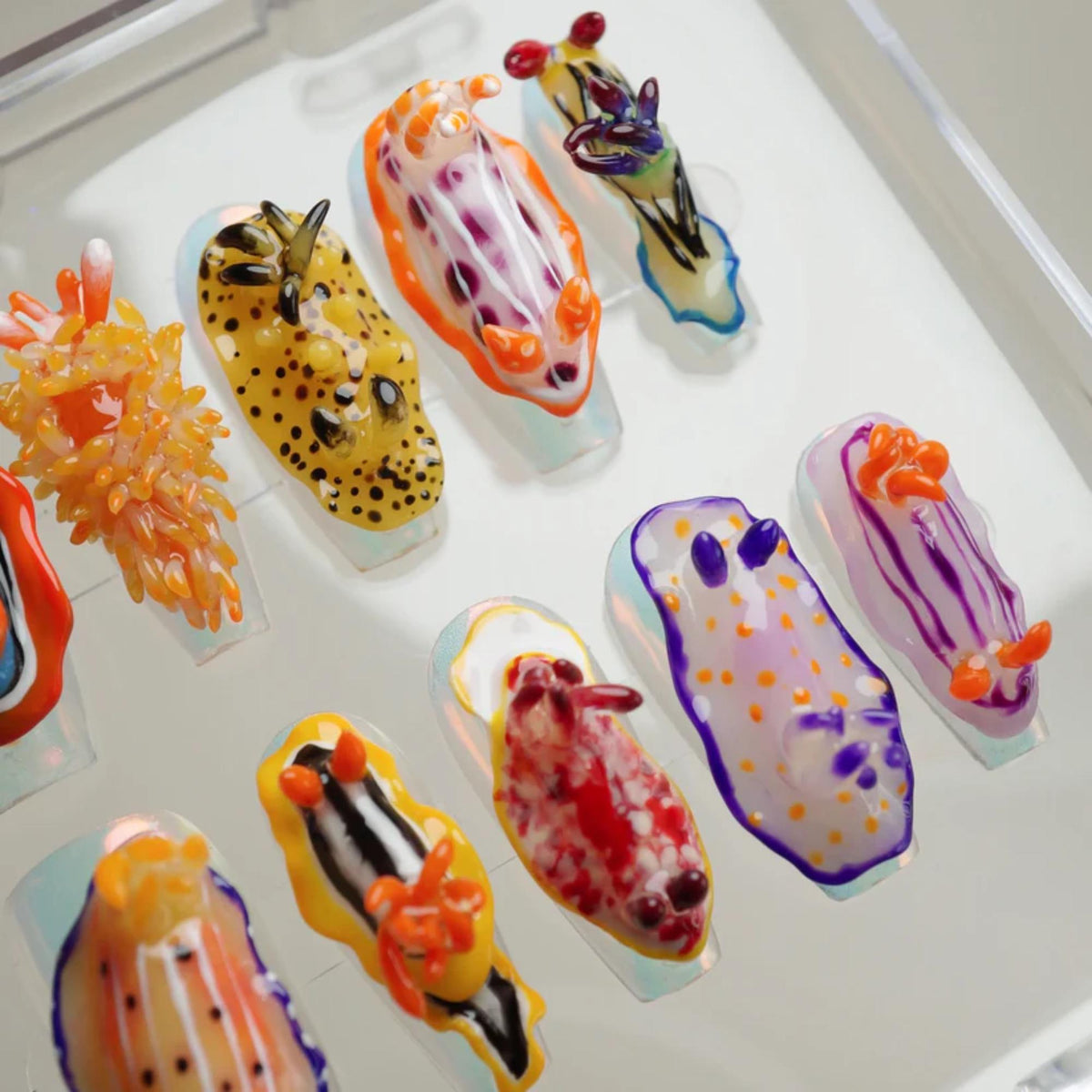3D Nudibranch Press On Nails, Ocean Creature Handmade Nail Set, Marine Life Nails, Sea Slug Nail Design