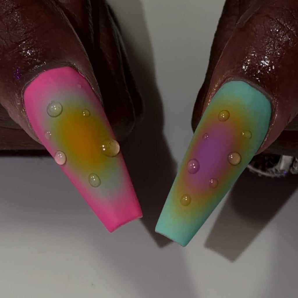 Airbrush Aura Press On Nails, Colorful Rainbow Matte Coffin Nails