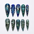 Blue Chrome Press On Nails • Futuristic Ocean Design for Bold Trend Lovers • Perfect for parties, concerts, photoshoots • JC439ZG