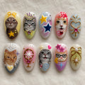 3D Cute Cat Press On Nails, Kawaii Character Nail Art, Handmade Cute Kitty Set