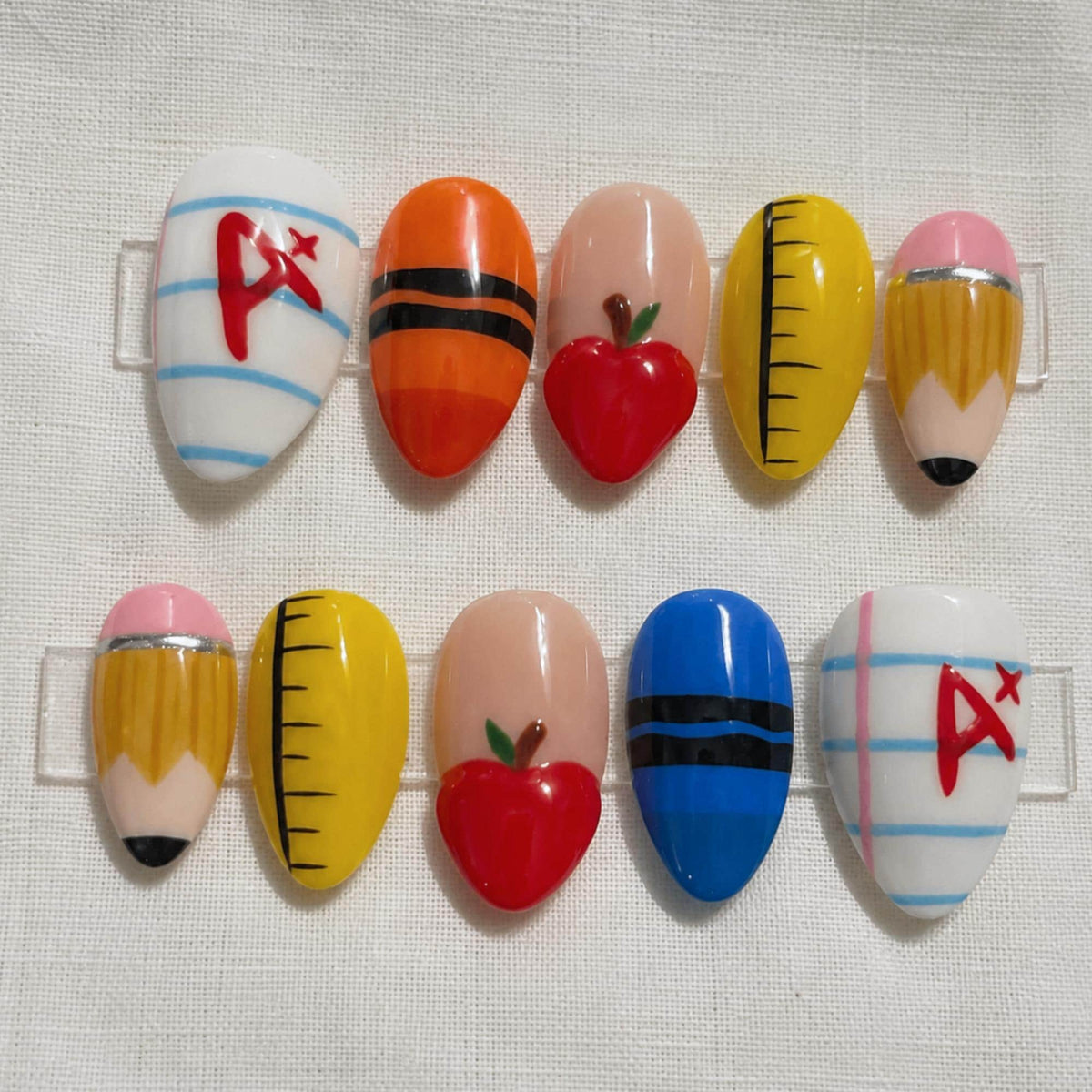 Back to School Press On Nails, Teacher Apple Pencil Handmade Nail Set