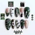 Kpop Concert Press On Nails, Idol Inspired Nail Art, Green Fandom Nails, Handmade Gel Statement Manicure, JC460U