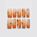 Summer Floral Press On Nails | Orange Flower Beach Nail Set | Tropical Vacation Nails |  JC445J