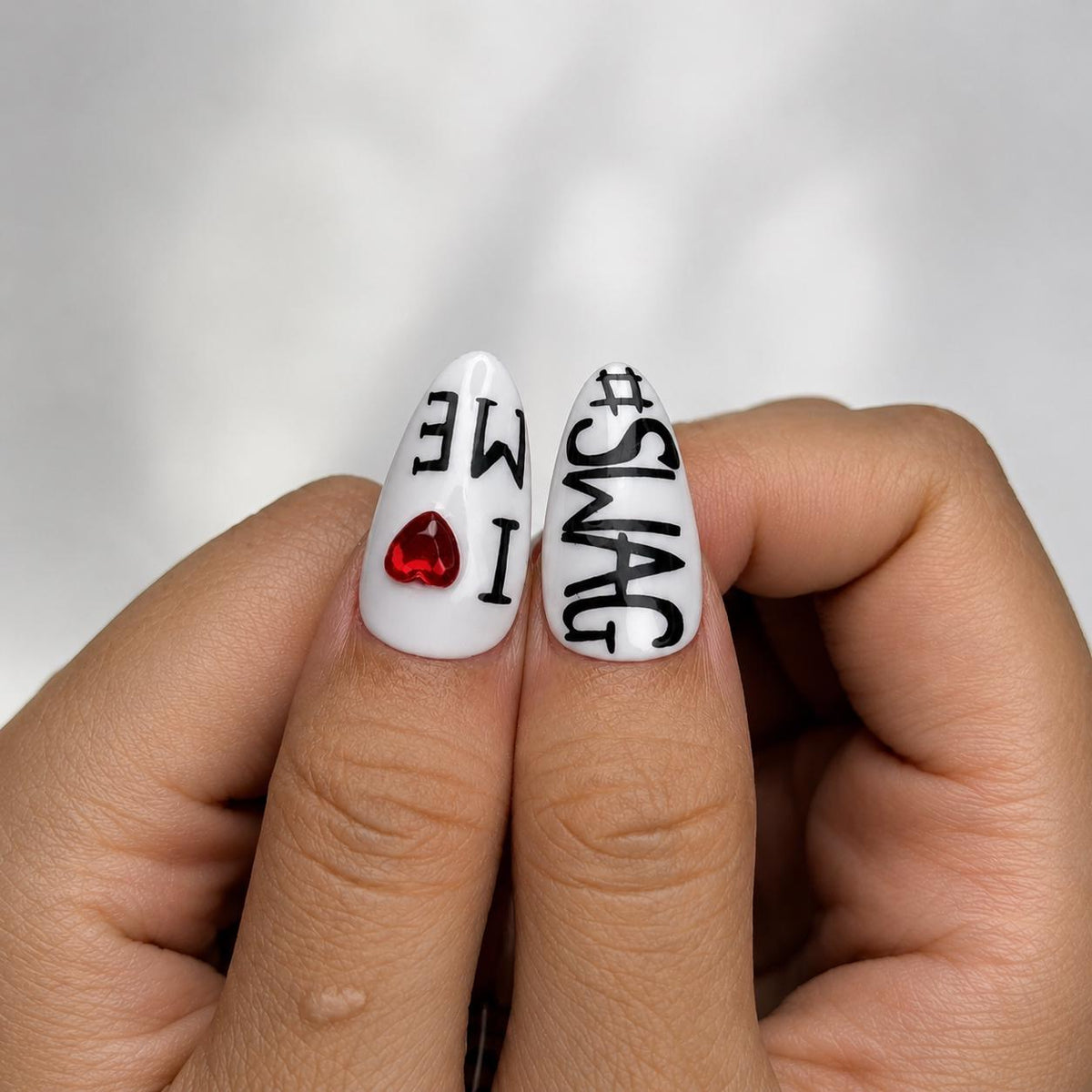 Y2K Graphic Press On Nails | Cherry Cross Letter Nail Set | Edgy Black White Statement Nails | Street Style Handmade Set | JB447J