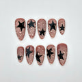 Black Star Y2K Press On Nails | Matte Water  Nail Set | Soft Grunge Starcore Handmade False Nails | JB446UC
