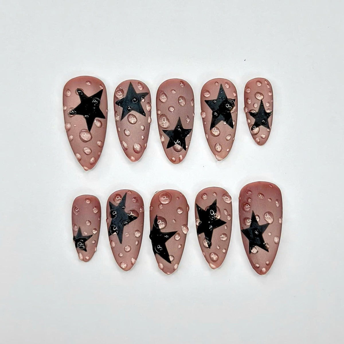 Black Star Y2K Press On Nails | Matte Water  Nail Set | Soft Grunge Starcore Handmade False Nails | JB446UC