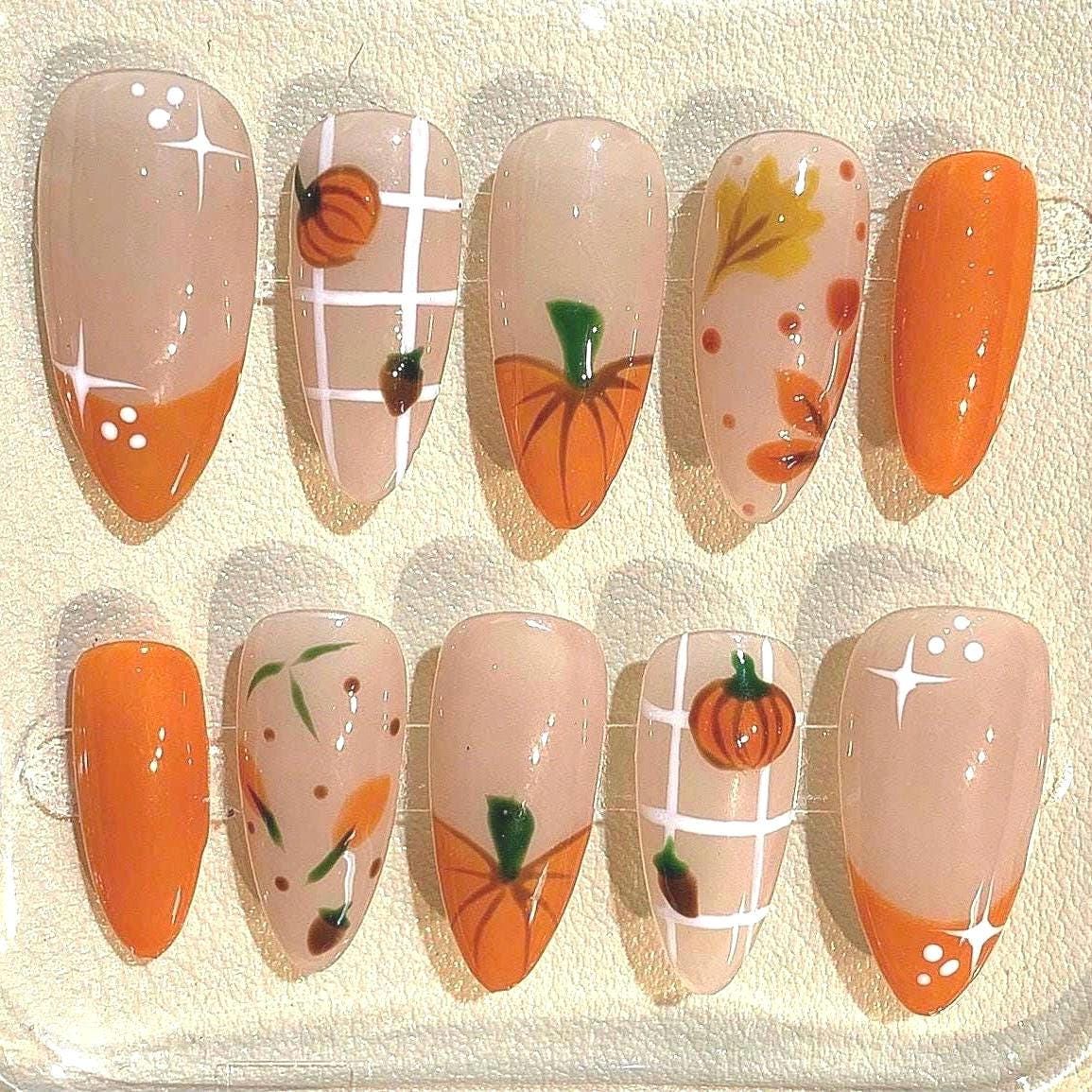 Pumpkin Spice Press On Nails: Autumn Nail Art Set