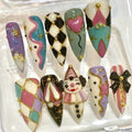 Halloween Circus Press On Nails, Spooky Carnival Clown Stiletto Set
