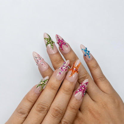 Colorful Starfish Press On Nails | Tropical Mermaid Nails | Beach Vacation Nail Set | JB448J