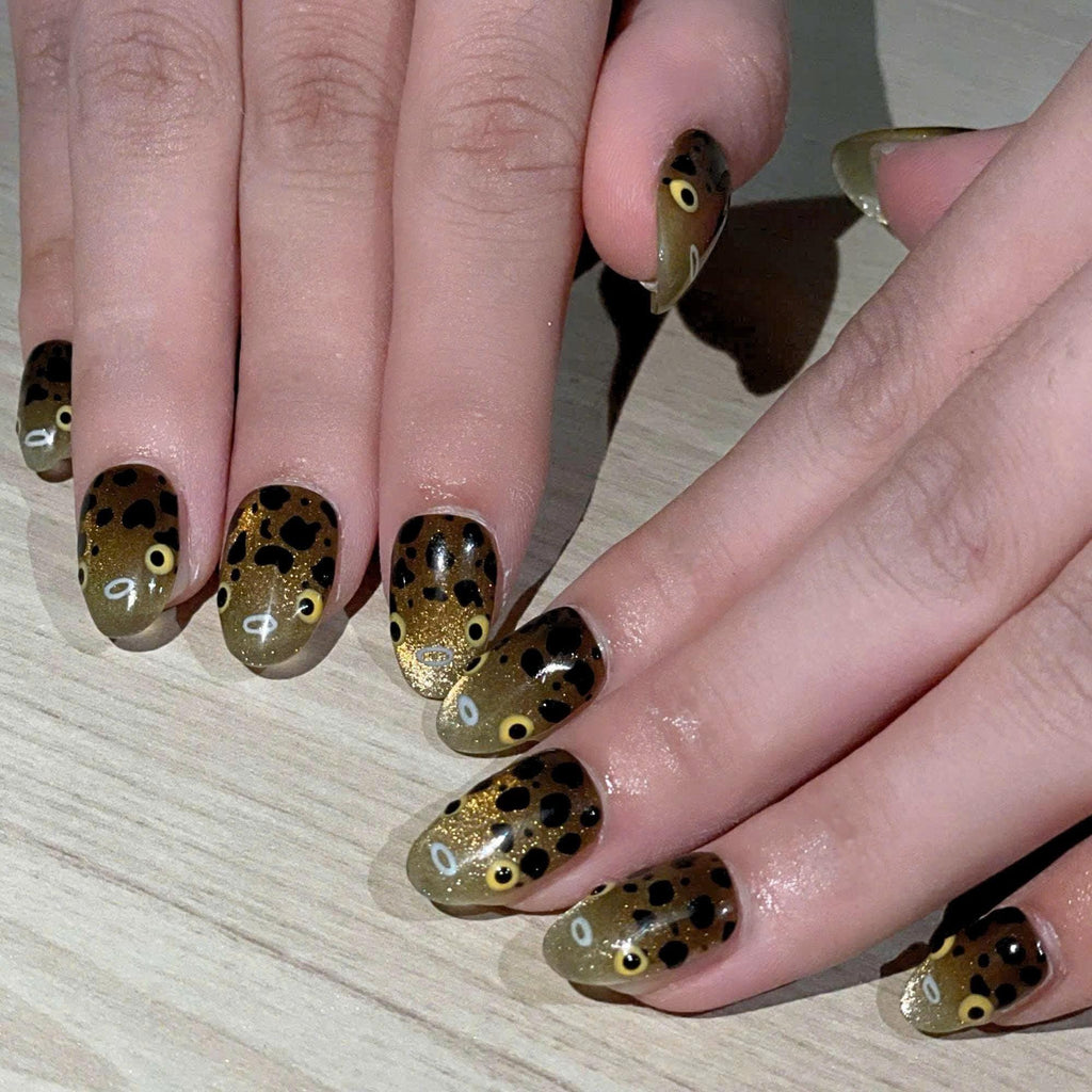 Pufferfish Press On Nails | Cute Ocean Nail Set | Gold Cat Eye Sea Life Nails | Japanese Kawaii Handmade Gel Press On Nails | JC449UC