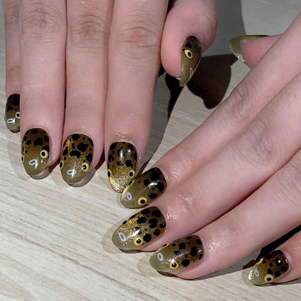 Pufferfish Press On Nails | Cute Ocean Nail Set | Gold Cat Eye Sea Life Nails | Japanese Kawaii Handmade Gel Press On Nails | JC449UC
