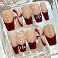 Red Christmas Press On Nails | Candy Swirl & Snowflake Nail Set | Holiday Fake Nails