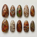 Autumn Stained Glass Press On Nails | Woodland Harvest Inspired | Elegant Almond Nails | Leaf Mushroom Floral Nail | Hand Painted Art Nails