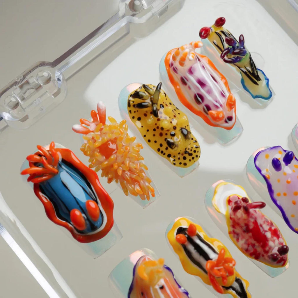 3D Nudibranch Press On Nails, Ocean Creature Handmade Nail Set, Marine Life Nails, Sea Slug Nail Design