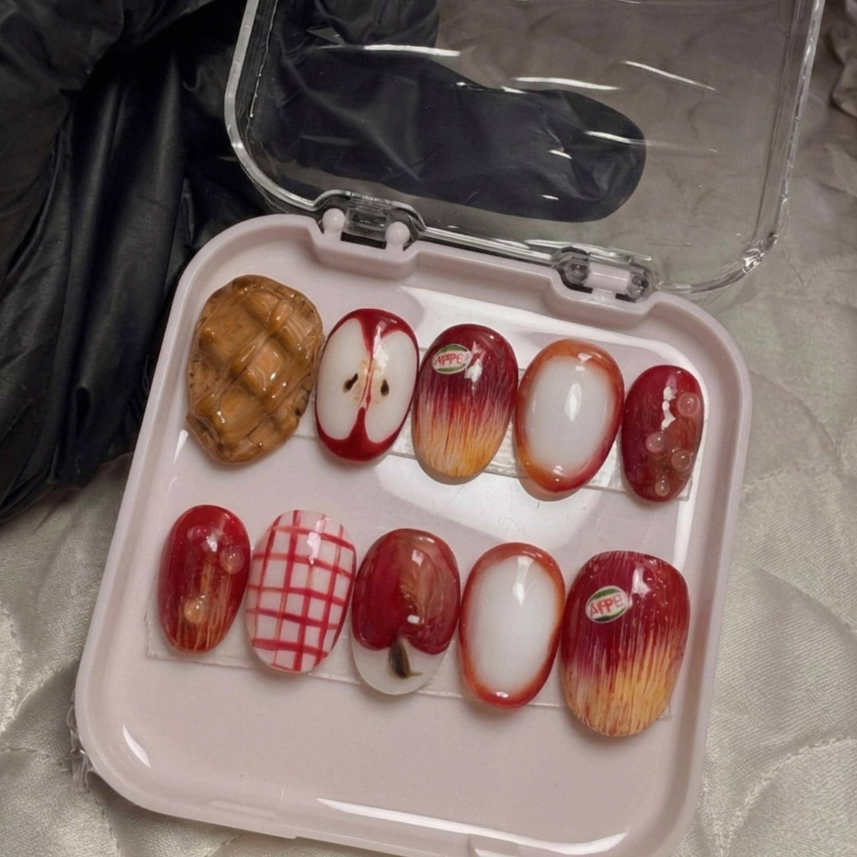 3D Apple Press On Nails, Fall Handmade Fruit Nail Set, Cottagecore Nail Art