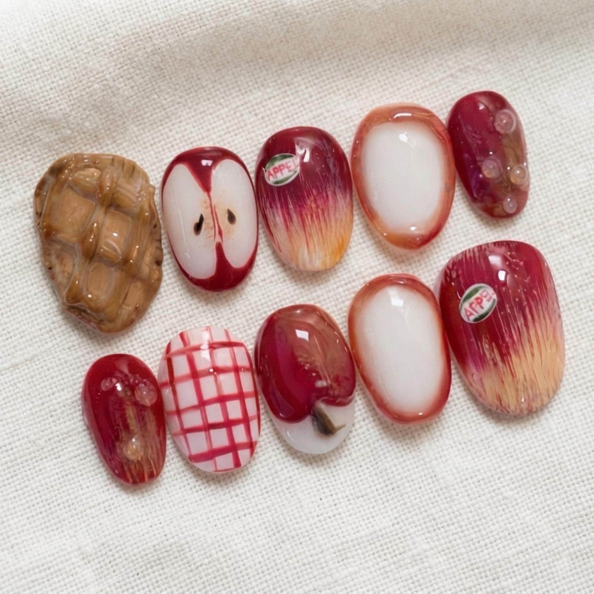 3D Apple Press On Nails, Fall Handmade Fruit Nail Set, Cottagecore Nail Art
