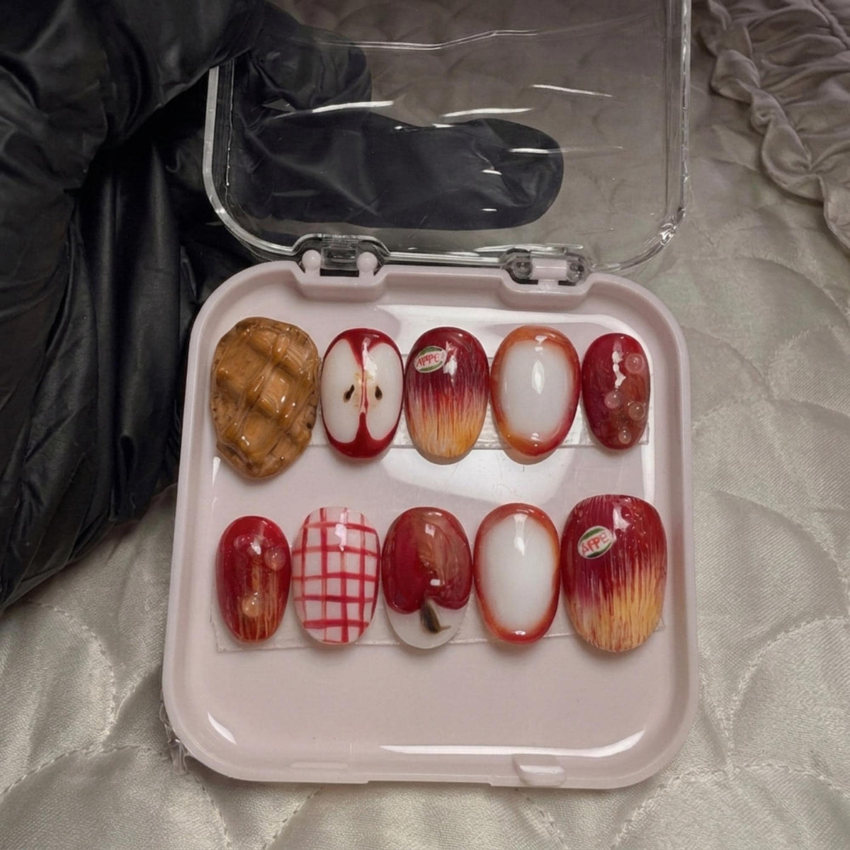 3D Apple Press On Nails, Fall Handmade Fruit Nail Set, Cottagecore Nail Art