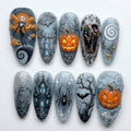 Spooky Nightmare Halloween Press On Nails | Gothic Spooky Almond Nails | 3D Pumpkin Jack Spider Nails | Handmade Custom 3D Art Nail Set