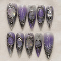 Purple Gothic Press On Nails, Dark Aura Celestial Chrome Nails