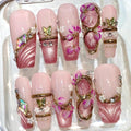 Pink Chrome 3D Floral Butterfly Press On Nails | Luxury Reusable False Nails