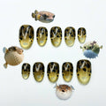 Pufferfish Press On Nails | Cute Ocean Nail Set | Gold Cat Eye Sea Life Nails | Japanese Kawaii Handmade Gel Press On Nails | JC449UC