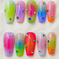 Rainbow Airbrush Press On Nails, Colorful Aura Nail Set, Handmade Neon Jelly Nails