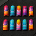 Colorful Stripe Press On Nails, Retro Pop Art Nails, Neon Rainbow Summer Nails