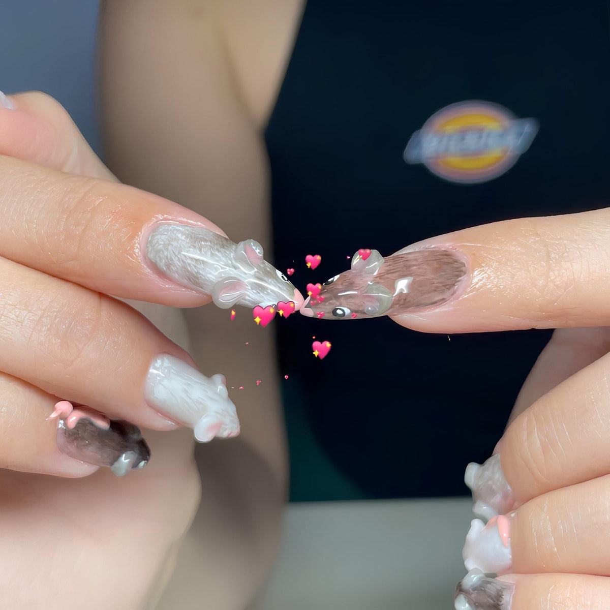 Cute Woodland Animal Press On Nails, Kawaii Forest Nails, Handmade 3D Animal Nail Set, Glossy Black White Nails, JB461UC