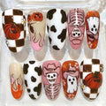 Cowgirl Halloween Press On Nails | Ghost, Pumpkin, Skeleton, Cow Print Designs