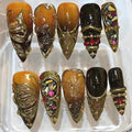 Gothic Butterfly Stiletto Press On Nails, Black Bronze 3D Maximalist Statement False Nails