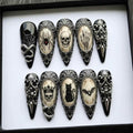 Gothic Victorian Press On Nails | Haunted Relic Inspired | Black Stiletto Nails | Skull, Spider, Bat, Snake Nail | Hand Painted Art