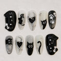 Black Cat Press On Nails, Spooky Cute Halloween Gothic Nail Set