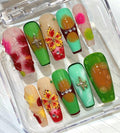Tropical Hibiscus Press On Nails: 3D Flower Beach Nail Art
