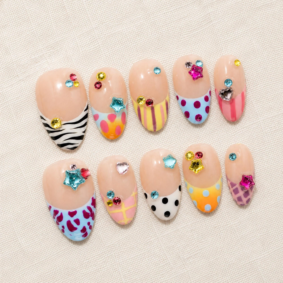 Colorful Y2K Press On Nails, Funky Pop Art French Tips