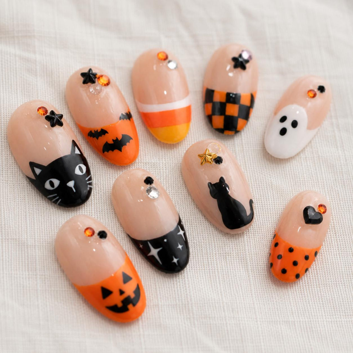Spooky Halloween Press On Nails, Cute Ghost Black Cat Nails, Handmade Holiday Nail Art