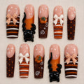 Kawaii Fall Press On Nails, 3D Black Cat Pumpkin Nails, Cute Autumn Nail Set