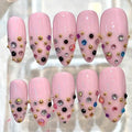 Pink Rhinestone Press-On Nails, Y2K Bling Almond Set
