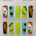 Apple Garden Press On Nails, 3D Whimsical Butterfly Nails, Cute Nature Ladybug Nail Set
