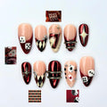 Casino Press On Nails with Dice & Poker Cards | Chrome Red Fake Nails in Almond Shape | Handmade Nail Art for Party, Concert | JB471UC