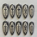 3D Silver Sword Press On Nails | Dark Medieval Fantasy Vibe | Edgy Gothic Stiletto | Ornate Cross Art Nail | 3D Chrome Armor Nail